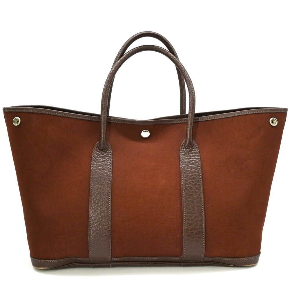 HERMES Garden PM 36 Handbag Tote Bag Toile Officier Canvas Brown - Picture 8 of 13
